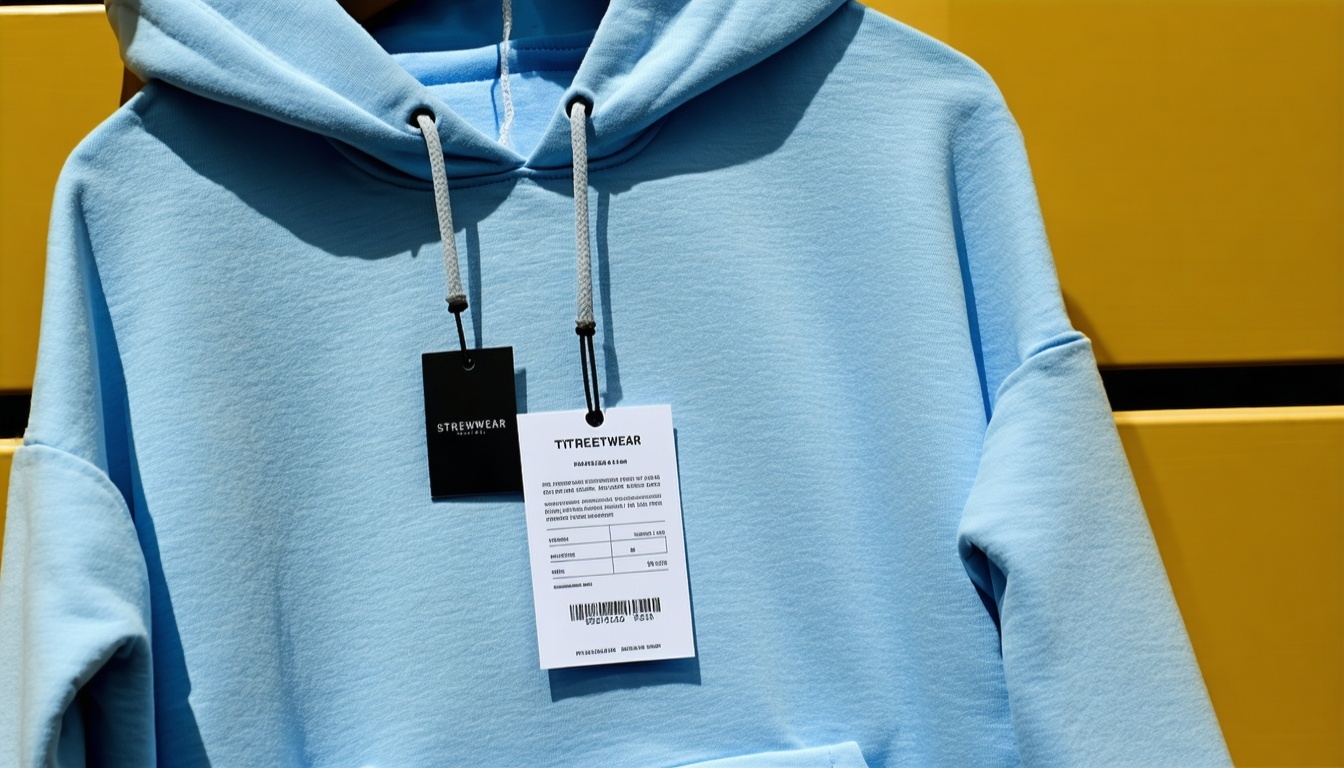 A close-up of a high-end streetwear hoodie with a